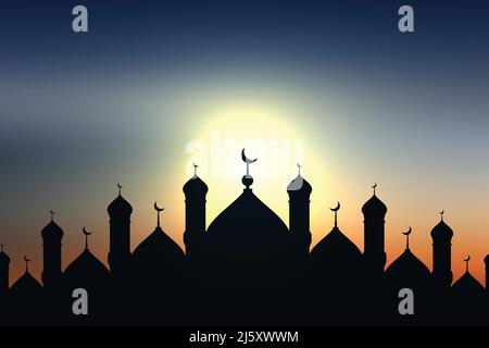 Mosque silhouette  vector illustration. Morning sky mosque silhouette. Stock Vector