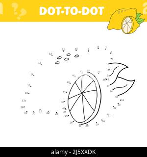 Educational game for kids. Dot to dot game for children. Cartoon lemon on white Stock Vector