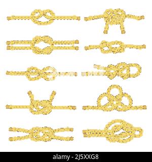 Rope string and twine with knots node and noose realistic color decorative icon set isolated vector illustration Stock Vector