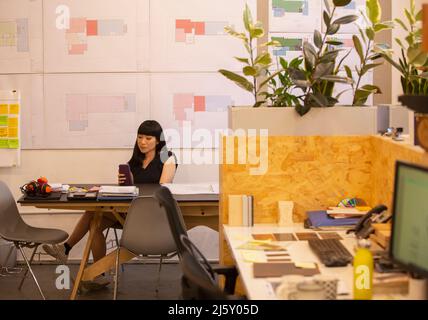 Female architect using smart phone in office Stock Photo