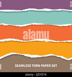 Torn color horizontal stripes separated white paper set seamless concept vector illustration Stock Vector