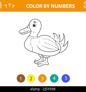 Color by numbers, printable activity with cute duck. Worksheet for  education for kids Stock Vector Image & Art - Alamy