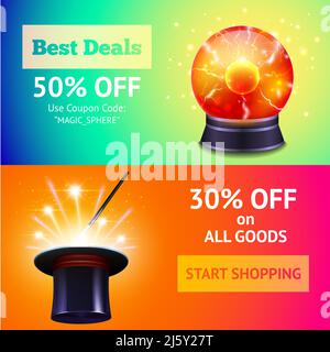 Circus horizontal banner set with magic show and animals alvertising ...