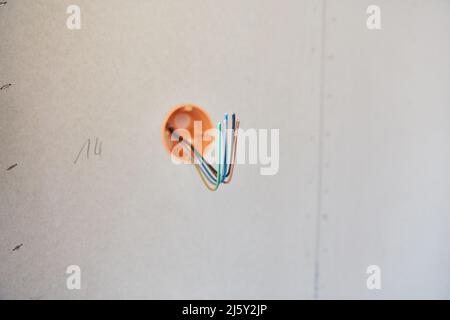 Preparation for electrical installation during interior design in a house during house construction Stock Photo