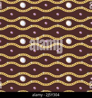 Jewelry realistic seamless pattern with gold chain on brown background vector illustration Stock Vector