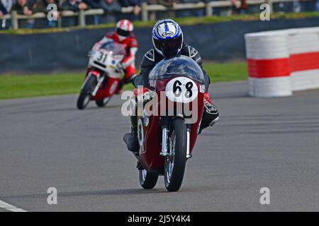 Michael Russell, Norton Manx Atlas, Hailwood Trophy for two stroke 250cc and 350cc bikes, featuring the Sheene Trophy for Formula 750 bikes, Grand Pri Stock Photo