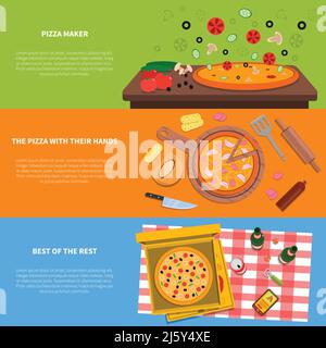 Pizza horizontal banner set with cooking process and ingredients flat elements isolated vector illustration Stock Vector