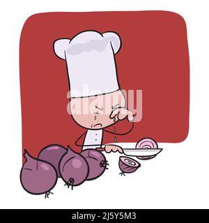 Chef Cutting onion clip art vector illustration Stock Vector