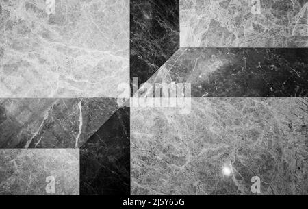 Marble floor tiling with black and gray tiles pattern, close up background photo texture, top view Stock Photo