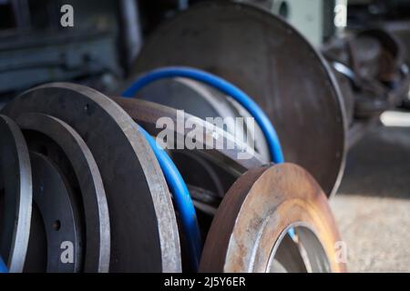 Industrial background from part of valves for power, oil or gas industry Stock Photo