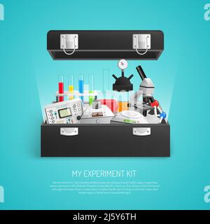 Science realistic set with chemical lab equipment 3d vector illustration Stock Vector
