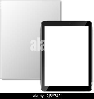 3d realistic vector icon set. Mock up of magazine and tablet. Stock Vector