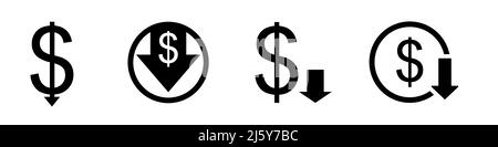Us dollar down icon set Stock Vector