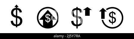 Dollar up icon sign set Stock Vector