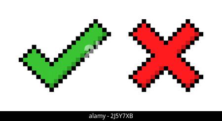 Check mark pixel icon set Stock Vector