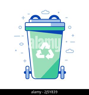 Garbage Recycle Line Icon with Green Bin Stock Vector