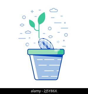 Growing Sprout with Leaves Line Art Icon Stock Vector