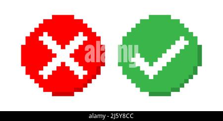 Check mark pixel icon set Stock Vector