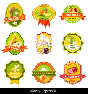 Labels and emblems flat set of organic and natural products isolated ...
