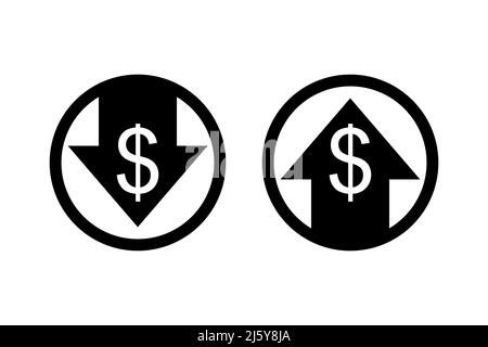 Us dollar down icon set Stock Vector