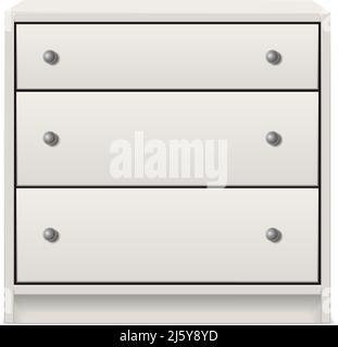 3d realistic vector icon. White chest of drawers. Stock Vector