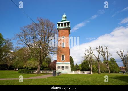 Tall war memorial carillon tower in Queens park, Loughborough, UK Stock Photo