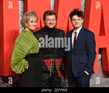 Photo Must Be Credited ©Alpha Press 079965 23/02/2022 Lorraine Ashbourne, Andy Serkis with son Louis Ashbourne Serkis at The Batman Special Screening held at the BFI Imax in London. Stock Photo