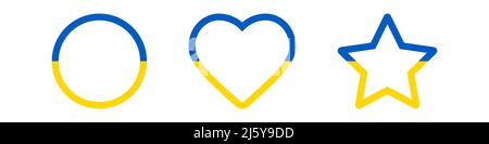 Ukraine flag icons. Heart, circle, star Stock Vector