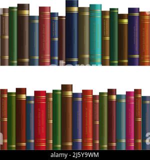 3d realistic vector books row in different colors. Isolated on white background. Stock Vector