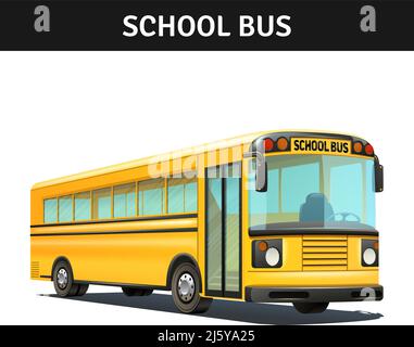 Yellow empty school bus design with title realistic vector illustration Stock Vector
