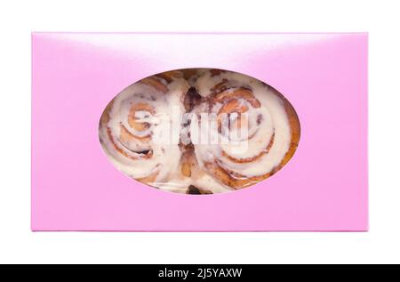 Two Large Cinnamon Rolls in a Box Cut Out. Stock Photo