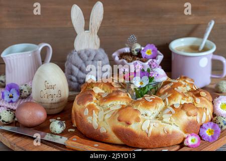 easter yeast wreath easter table decoration Stock Photo