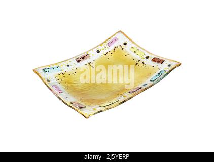 Fruit bowl isolated on white. Vase, glass plate. The glassware is decorative. Amber color Stock Photo