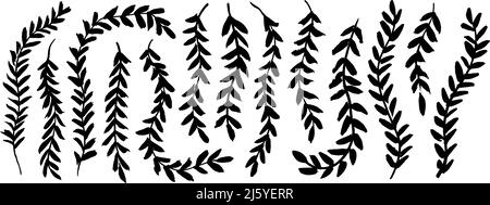 Black ivy silhouettes. Leaves on hanging branches. Stock Vector