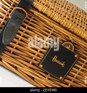 Harrods traditional wicker hamper Stock Photo