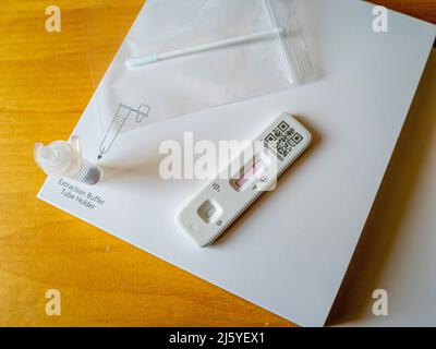 Covid-19 Lateral Flow test kit, with a negative result. UK. Stock Photo