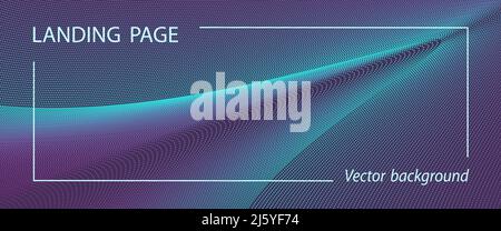 Purple, neon teal pattern of dotted lines. Futuristic landing page, presentation, banner template.  Abstract spotted curves. Technology background. In Stock Vector