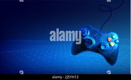 Low poly gamepad 3d abstract vector illustration. Polygon vector wireframe concept on blue background. Stock Vector