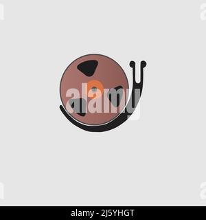 Snail with a magnetic tape reel as a shell Stock Vector