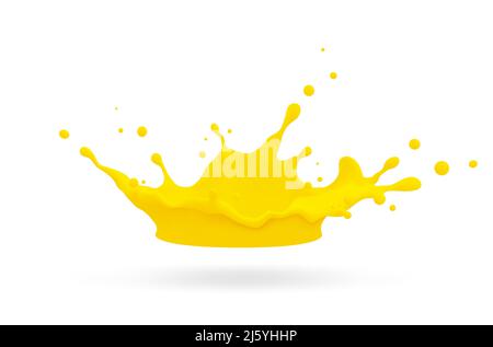 Orange juice, splatter orange splashes of paint, 3d realistic vector illustration. Stock Vector