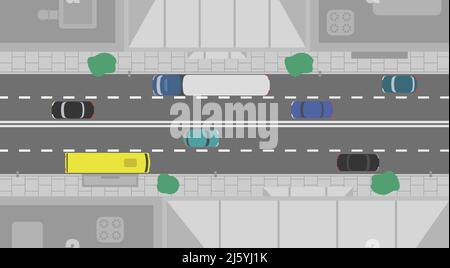 urban city street road with cars and buildings top view vector flat illustration Stock Vector