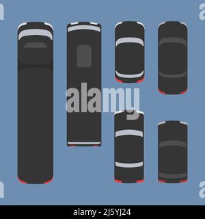 transport icons car truck bus top view vector flat iluustration Stock Vector