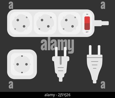 power outlet plug european type f power strip extender vector flat illustration Stock Vector