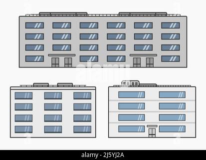 industrial office modern building set cartoon style vector flat illustration Stock Vector
