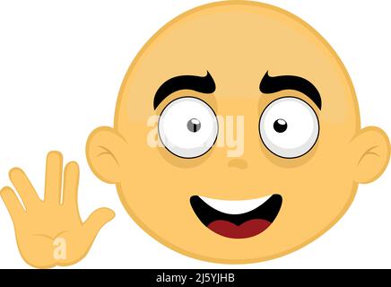 Vector illustration of the face of a yellow and bald character, making the Vulcan salute with his hand Stock Vector