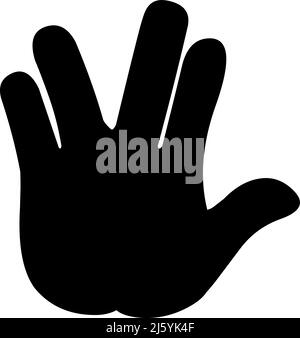 Vector illustration of the black silhouette of a hand doing the classic vulcan salute Stock Vector