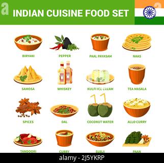 Indian cuisine food set with different dishes spices and drinks isolated  vector illustration Stock Vector Image & Art - Alamy