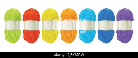 Yarn wool clews vector illustration of knitting textile with different color thread for weaving or knitwear product design isolated on white backgroun Stock Vector
