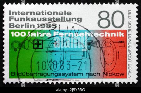 GERMANY - CIRCA 1983: a stamp printed in the Germany, Berlin shows Nipkow’s Phototelegraphy Diagram, International Radio Exhibition, circa 1983 Stock Photo