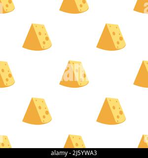 Beautiful yellow Cheese isolated on white background is in Seamless pattern - vector illustration Stock Vector